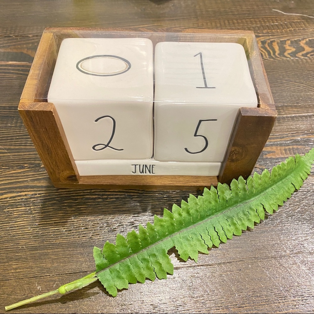 RAE DUNN Wood block perpetual Desktop Calendar - Picture 1 of 5